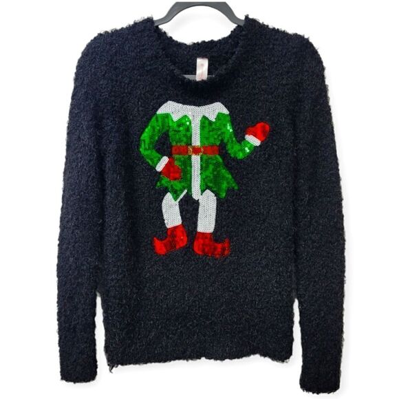 No boundaries sequined elf ugly Christmas sweater, large - Picture 1 of 7